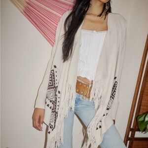 Hollister Cream Cardigan with Black Geometric Design